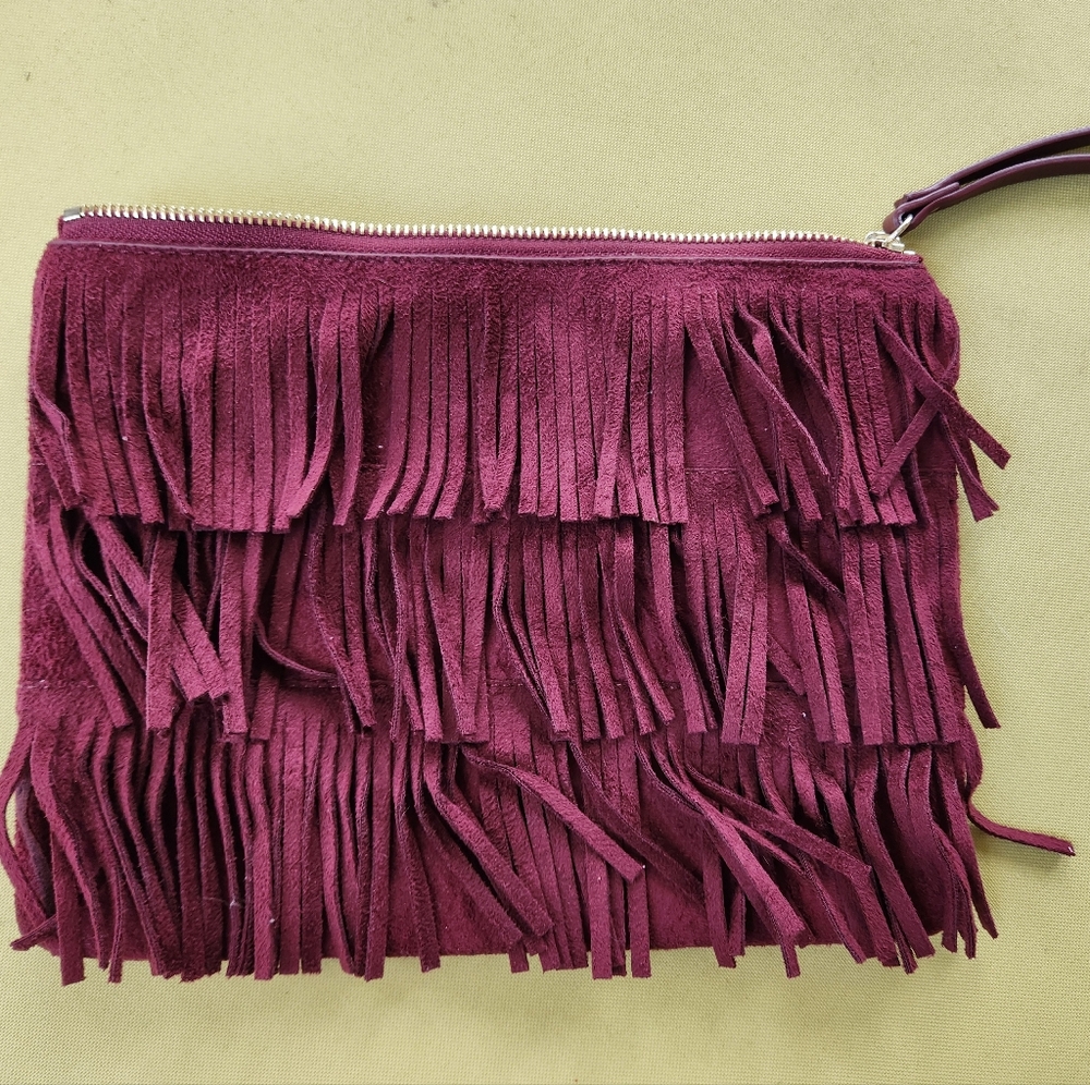 Old Navy burgundy fringe clutch